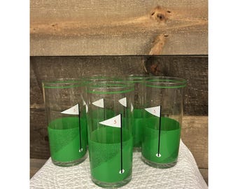 Vasos de plástico STOTTER vintage (5 unidades) con diseño de campo de golf. Aptos para lavavajillas.
