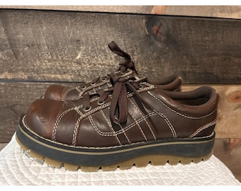 Vintage Chunky Platform Shoes Women's 7.5 Brown Lace Up Oxford Y2K Self Esteem
