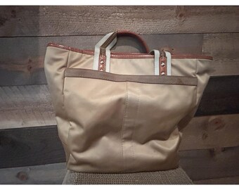 Y2k Coach Hampton Vintage Nylon Tan and Cream Women's Tote Bag