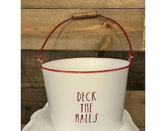 Secchio decorativo con manico, modello The Halls, in metallo bianco, per terrazze, Rae Dunn.