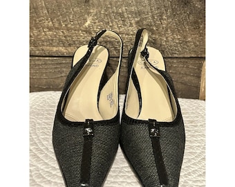 Circa Joan & David Women's Black/gray Tweed Fabric Slingback Heels SIZE 6.5