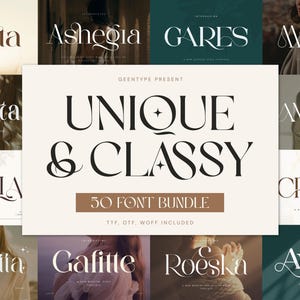 Unique and Classy Fonts Bundle - Modern Branding - Elegant & Stylish Glyphs,  Procreate, Canva, Cricut, Luxury Ligature Serif Font