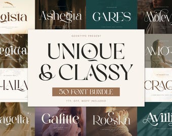 Unique and Classy Fonts Bundle - Modern Branding - Elegant & Stylish Glyphs,  Procreate, Canva, Cricut, Luxury Ligature Serif Font