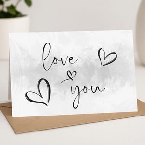 I Love You Card Minimalist Printable – Modern Digital Card with Envelope – Blank Inside Love Note for Him or Her – Instant Download