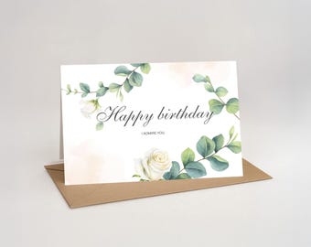 Modern Birthday Card Printable – Minimalist DIY Greeting – Instant Download PDF – Blank Inside – Digital Card for Him for Her