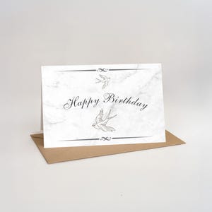 Cartão de Feliz Aniversário Minimalista para Imprimir, Interior em Branco para Download Digital, Cartão de Aniversário Moderno - Escreva Sua Própria Mensagem, PDF Instantâneo