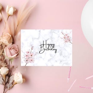 Cartão de aniversário para impressão, download digital, download instantâneo, cartão de felicitações faça você mesmo, cartão de feliz aniversário floral elegante