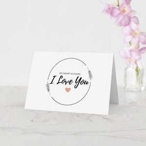 Tarjeta de Amor Minimalista – Mi Corazón Es Tuyo, Te Amo – Tarjeta Romántica Imprimible – Interior en Blanco – Descarga Digital en PDF