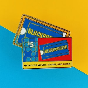 Pin esmaltado de vídeo Blockbuster - Nostalgia de los 90 - Insignia de pin de solapa con tarjeta de regalo y membresía dorada