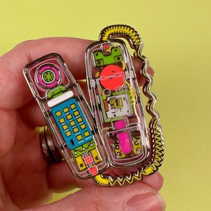 90s Clear Neon Phone Deluxe Enamel Pin V2.0 90s Nostalgia Nineties Lapel Pin Badge image 1