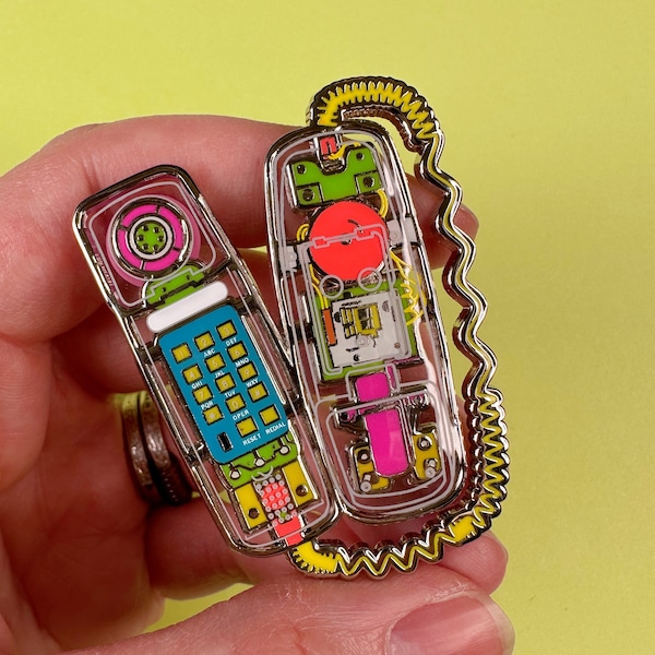 90s Clear Neon Phone Deluxe Enamel Pin V2.0 - 90s Nostalgia - Nineties Lapel Pin Badge