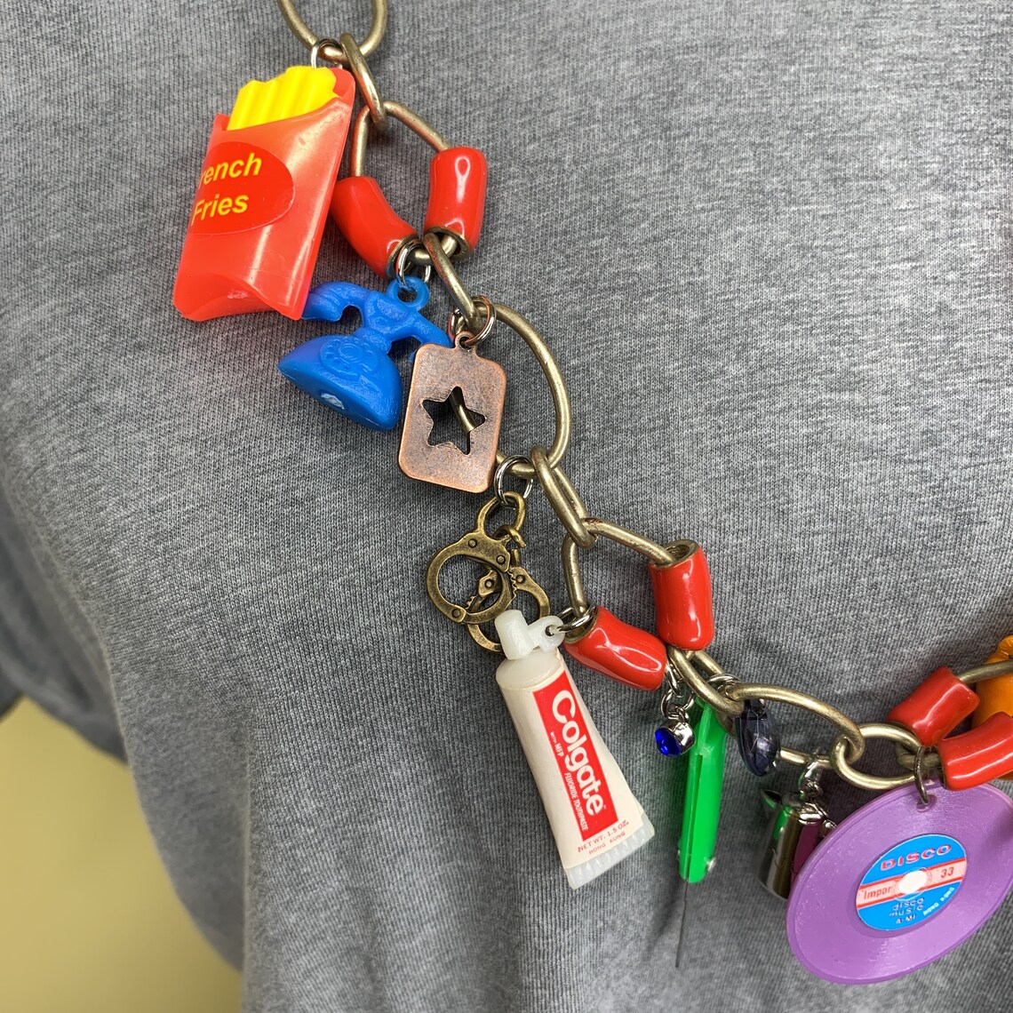 Vintage Plastic Charm Chain Necklace 80s Jewelry One of A Etsy