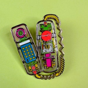 90s Clear Neon Phone Deluxe Enamel Pin V2.0 90s Nostalgia Nineties Lapel Pin Badge image 2