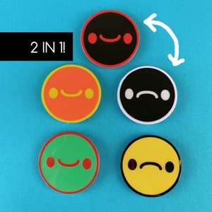 Mood Smiley Face 2-in-1 Enamel Pin - Happy Sad Lapel Pin Badge for Jackets Bags Hats