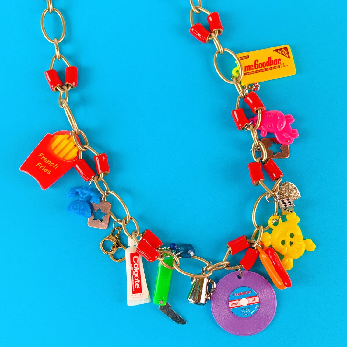 Vintage Plastic Charm Chain Necklace 80s Jewelry One of A Etsy
