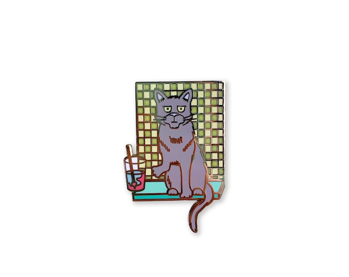 Arts & Cats Bad Kitty Enamel Pin - Gray Cat Lapel Pin Badge - Crafts - Cat Gift