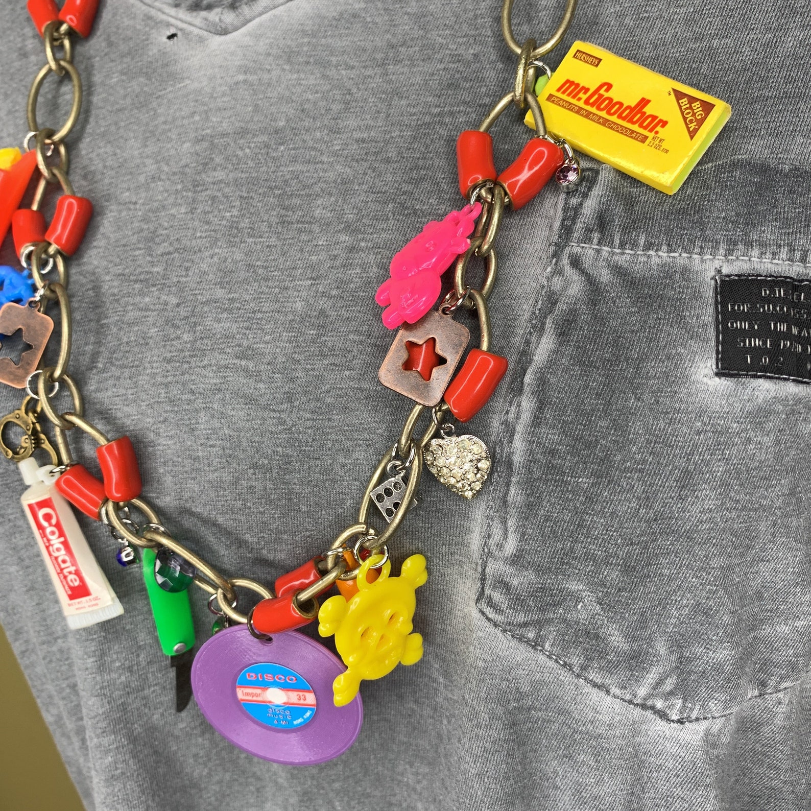 Vintage Plastic Charm Chain Necklace 80s Jewelry One of A Etsy