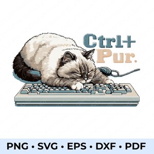 Ctrl+Pur Cat Clipart PNG SVG EPS DXF Pdf: Diseño de gatito de colores en el teclado para sublimación, Cricut, Pod art, manualidades e impresión