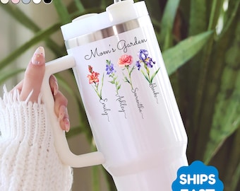Mom’s Garden Personalized Tumbler, Custom Mom Cup, Kids Names gift, Birth Flower Cup, Mother’s Day Gift, Birthday Gift for Mom