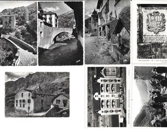 Lot of 7 Vintage Postcards of Valls d'Andora in Spain, 1950s Midcentury Spanish Pyrenees Hotel Les Escaldes Junk Journal Ephemera Travel