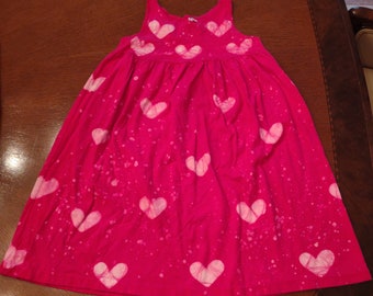 Vintage 80s Girls Hand Dyed Batik Hearts Jumper by Robin Wear Size 7-8, Hot Pink Valentines Sleeveless Dress 100% Cotton Machine Washable