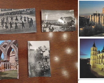 Lot of 7 Vintage Postcards of Spain, Cathedral de Noche Barcelona Astorga Felipe II Monastery Cataluna Monkey Statue San Juan de Duero