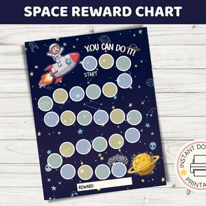 宇宙幼児向けご褒美チャート | 印刷可能なトイレトレーニング＆行動チャート | 子供向けステッカーチャート | 幼稚園児向け宇宙飛行士のルーティン