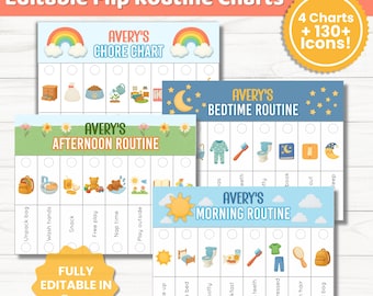 Editable Toddler Routine Chart | Flip Chore Chart for Kids | Morning, Afternoon, Bedtime Routine | Daily Visual Schedule