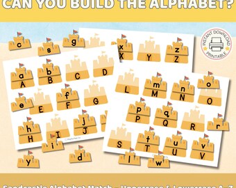 Summer Alphabet Match – Sandcastle A-Z Letter Printable | Uppercase & Lowercase | Toddler Preschool Beach Activity