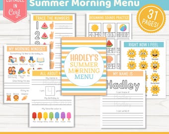 Editable Summer Morning Menu for Kids | Printable Worksheets Name Tracing, Alphabet & Preschool Activities