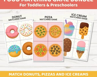 Toddler Food Matching Game Bundle – Ice Cream, Donuts & Pizza | Printable Symmetry Puzzles | Preschool Learning Activities