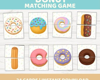 Druckbare Donut Farbzuordnungsspiel für Kleinkinder - Sofortiger Download für Vorschulkinder