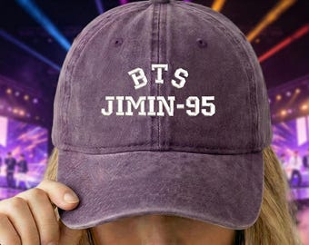 Gorra de béisbol bordada de Jimin 95, regalo personalizado de BTS ARMY para ella o él, gorra vintage personalizada para papá, atuendo casual para cumpleaños, Navidad y conciertos.
