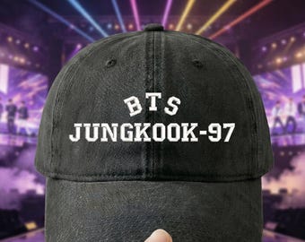 Spersonalizowany prezent dla fanów BTS, haftowana czapka Jungkooka 97, czapka vintage dla taty, odzież na urodziny, Boże Narodzenie, koncert, podróż, codzienne ubranie