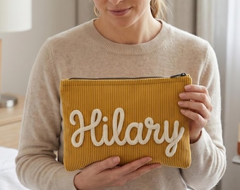 Pochette per il trucco personalizzata per la mamma, trousse cosmetica con nome personalizzato, regalo per la festa della mamma, trousse da toilette lavorata a maglia, regalo di compleanno per lei, idea regalo unica