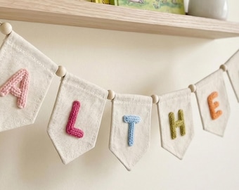 Personalized Yarn Letter Canvas Banner, Handmade Nursery Decor, Custom Baby Name Wall Hanging Art, Nursery Wall Decor, Baby Shower Gift