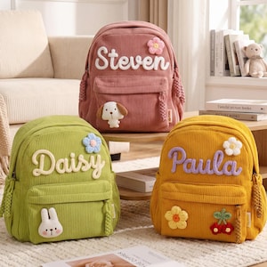 Mochila infantil para preescolar, bolso de pana personalizado con nombre, mochila escolar personalizada para niños, regalo de Navidad o cumpleaños, bolso para guardería para niñas y niños.