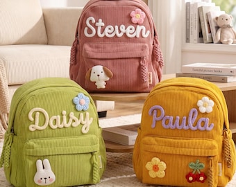 Mochila infantil para preescolar, bolso de pana personalizado con nombre, mochila escolar personalizada para niños, regalo de Navidad o cumpleaños, bolso para guardería para niñas y niños.