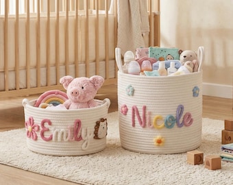 Cesta infantil personalizada, cesta de regalo para bebé a medida, cesta de almacenamiento de algodón hecha a mano, regalo para baby shower, decoración para la habitación del bebé.