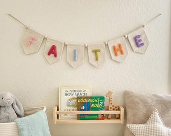 Personalized Nursery Name Banner for Baby Room, Custom Yarn Letter Canvas Pennant, Boho Wall Decor, Baby Shower Gift for Newborn