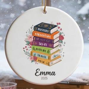 Personalized Book Lover Ornament, Custom Name Christmas Ornament for Readers, Personalized Books Ornament, Book Lover Gift, Christmas Gifts