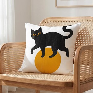 Black Cat Moon Pillow Cover, Spooky Halloween Witchy Sofa Accent, Cat Lover Decor