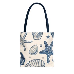 Coastal Charm Tote Bag, Beach Lover Gift, Shell Pattern Reusable Bag, Summer Accessory, Nautical Beach Tote