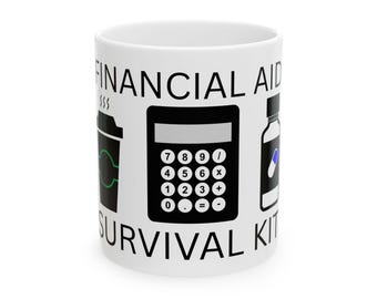 Financial Aid Survival Kit Mug | Funny Higher Ed Staff Gift | College Office Humor | Aid Team Appreciation Mug