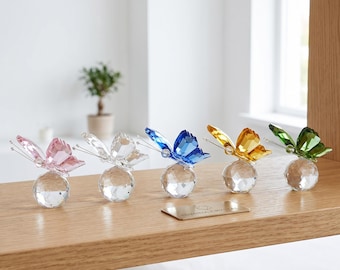 Crystal Glass Butterfly Figurine, Faceted Butterfly Ornament, Elegant Shelf Decor Gift for Home Accent