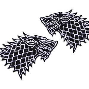 One Pair Stark Direwolf Patches Winter Is Coming Game of Thrones Iron On Sew Embroidered Patch