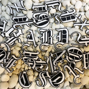 A-Z Old English Letter Patches (2 Sewing Kits Included) Unique Embroidered Iron-On Sew-On Applique Patch