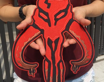 Parches grandes de películas: Boba Fett, calavera mandaloriana, Star Wars. Parche bordado para planchar o coser.