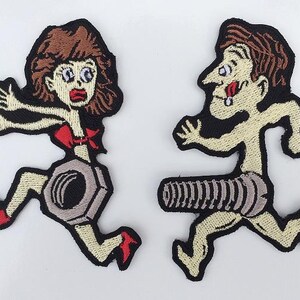 One Pair 18+ Funny Screw Screw Nut Patches Unique Vintage Iron On Sew Embroidered Applique Patch