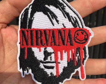 Kurt Cobain Nirvana Smiley Face (Paquet de 2) Écusson de groupe de rock brodé Appliqués thermocollants/à coudre